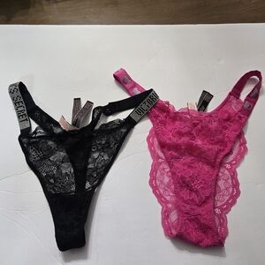 Victoria's Secret Black and Pink Lace Lingerie Set